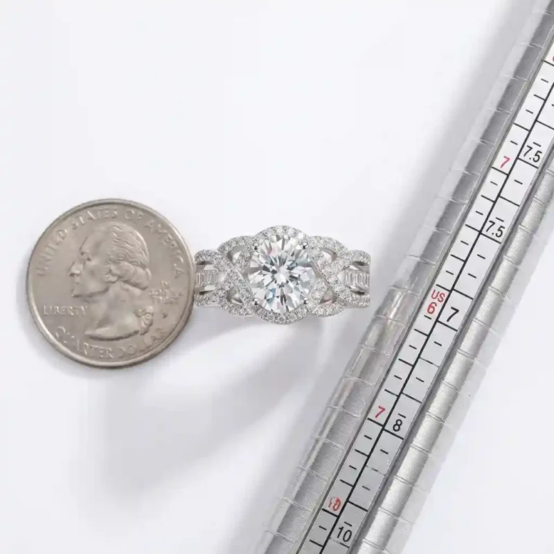 Sterling silver Oval Moissanite Ring - 2ct GRA Certified D-Color VVS1 9 | side view, photo 2 of 5 | MIRAMETAL