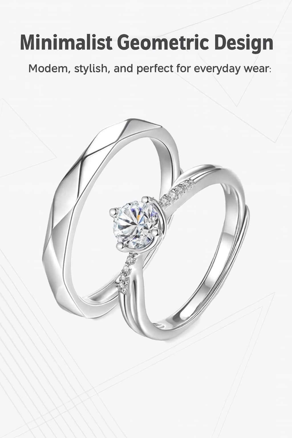 Eternal Love S925 Sterling Silver Couple Ring Set – Adjustable Opening White Gold Band, Simple Geometric Design, Perfect Anniversary and Valentine's Day Gift - Image 7