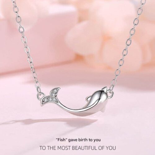 925 Sterling Silver Dolphin Pendant Necklace – Simple Adjustable Chain, Rose Gold or Silver