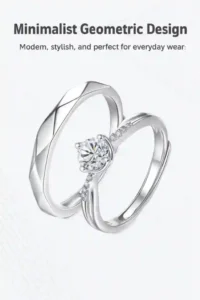 S925 Sterling Silver Couple Rings with AAA+ cubic zirconia, hypoallergenic white‑gold plating and an adjustable open‑band design – perfect anniversary gift