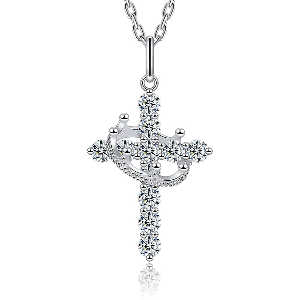 S925 Moissanite Crown Cross Necklace – 18K gold-plated sterling silver, fully pavé-set sparkling pendant, a fashionable piece of jewelry suitable for both men and women, a perfect gift for him. - Image 2