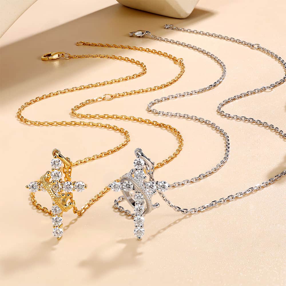 S925 Moissanite Crown Cross Necklace – 18K gold-plated sterling silver, fully pavé-set sparkling pendant, a fashionable piece of jewelry suitable for both men and women, a perfect gift for him. - Image 4