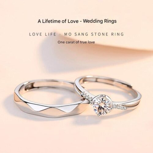 Eternal Love S925 Sterling Silver Couple Ring Set – Adjustable Opening White Gold Band, Simple Geometric Design, Perfect Anniversary and Valentine's Day Gift