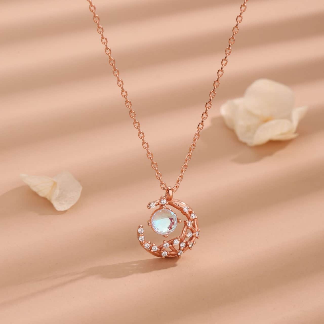 S925 Moonstone Crescent Necklace – Simple starry sky pendant, exquisite sterling silver jewelry, adjustable chain, hypoallergenic, a perfect gift for her. - Image 6