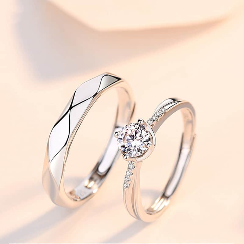 Eternal Love S925 Sterling Silver Couple Ring Set – Adjustable Opening White Gold Band, Simple Geometric Design, Perfect Anniversary and Valentine's Day Gift - Image 5