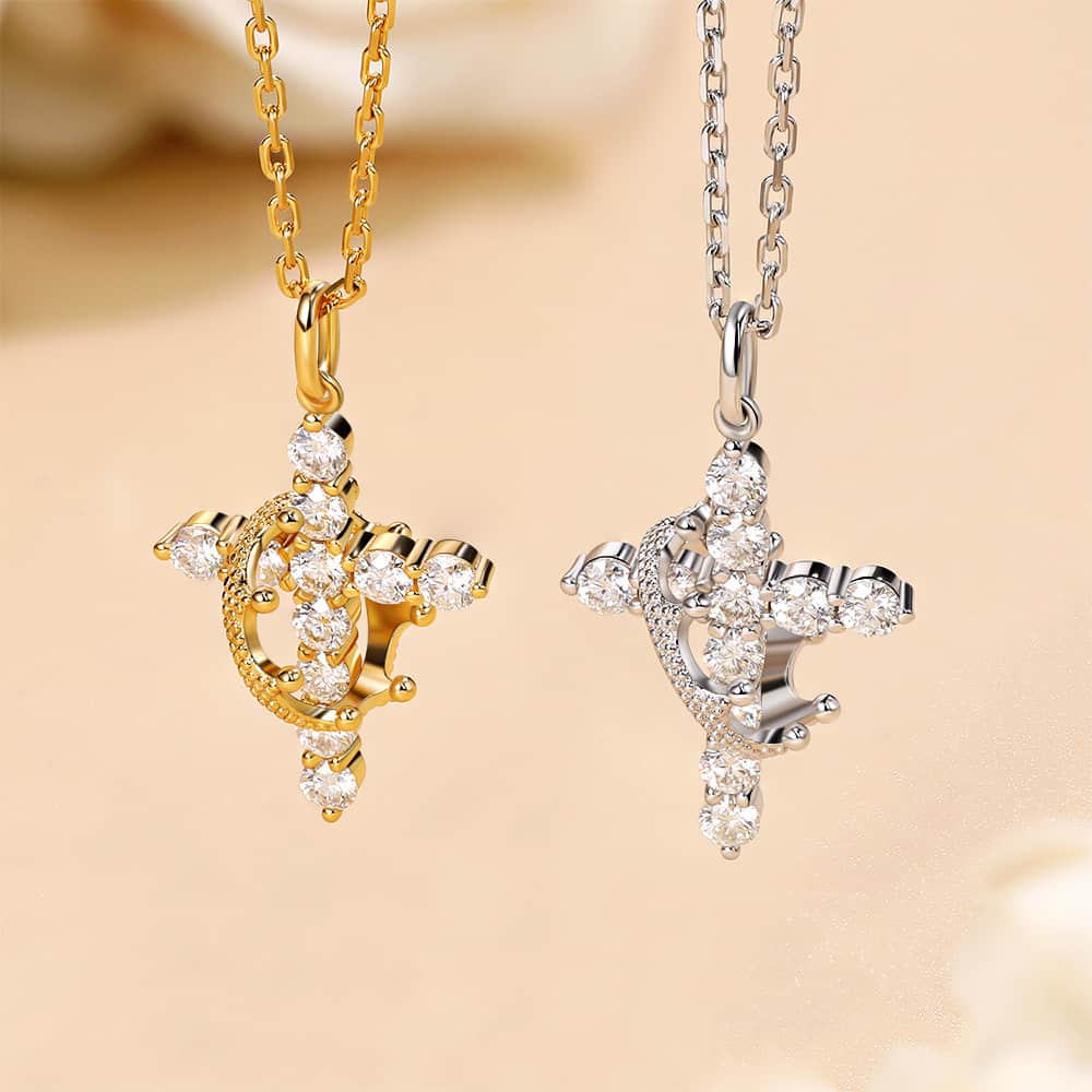 S925 Moissanite Crown Cross Necklace – 18K gold-plated sterling silver, fully pavé-set sparkling pendant, a fashionable piece of jewelry suitable for both men and women, a perfect gift for him. - Image 6