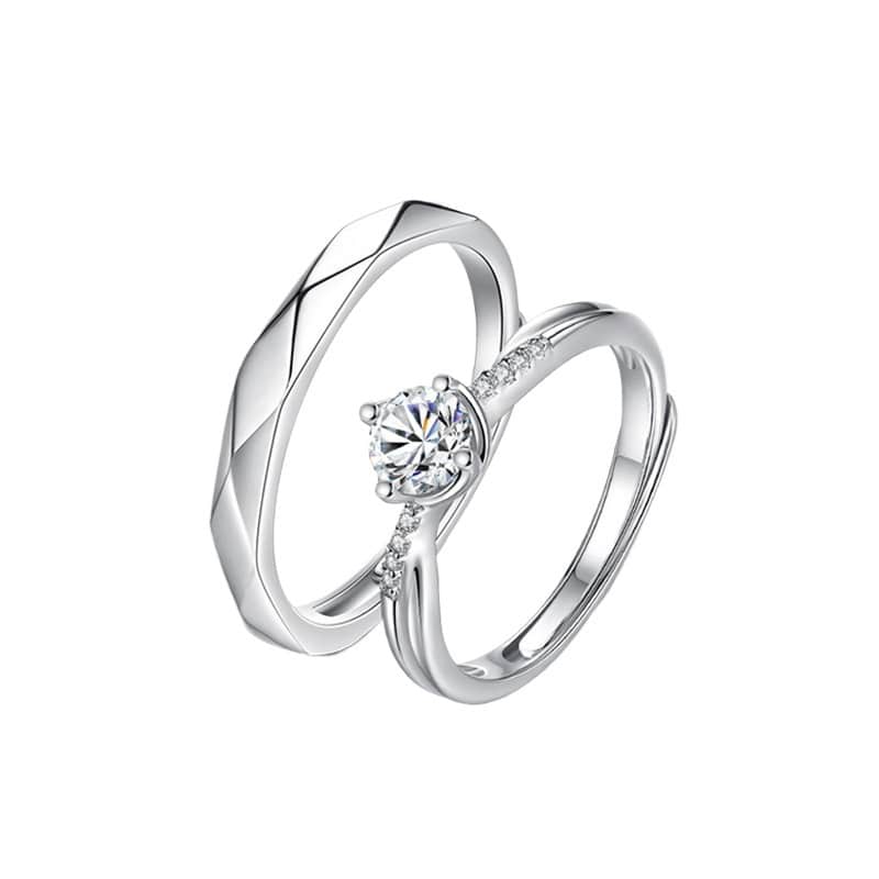 Eternal Love S925 Sterling Silver Couple Ring Set – Adjustable Opening White Gold Band, Simple Geometric Design, Perfect Anniversary and Valentine's Day Gift - Image 6