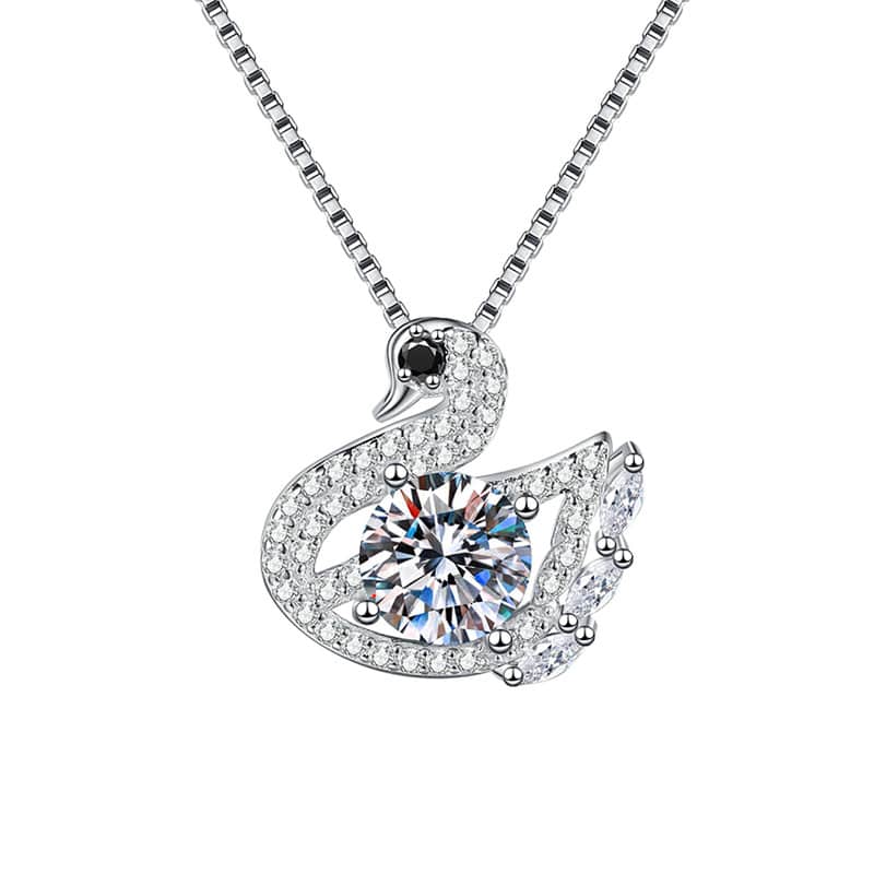 925 Sterling Silver Swan Pendant Necklace – 1-carat moissanite and colored gemstone jewelry, geometric pavé setting, an affordable luxury gift for 2025.