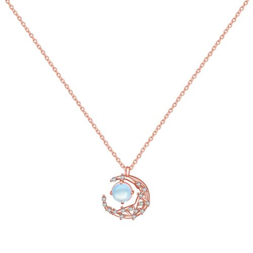 S925 Moonstone Crescent Necklace – Simple starry sky pendant, exquisite sterling silver jewelry, adjustable chain, hypoallergenic, a perfect gift for her.