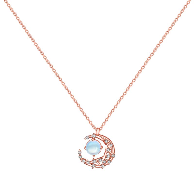S925 Moonstone Crescent Necklace – Simple starry sky pendant, exquisite sterling silver jewelry, adjustable chain, hypoallergenic, a perfect gift for her.