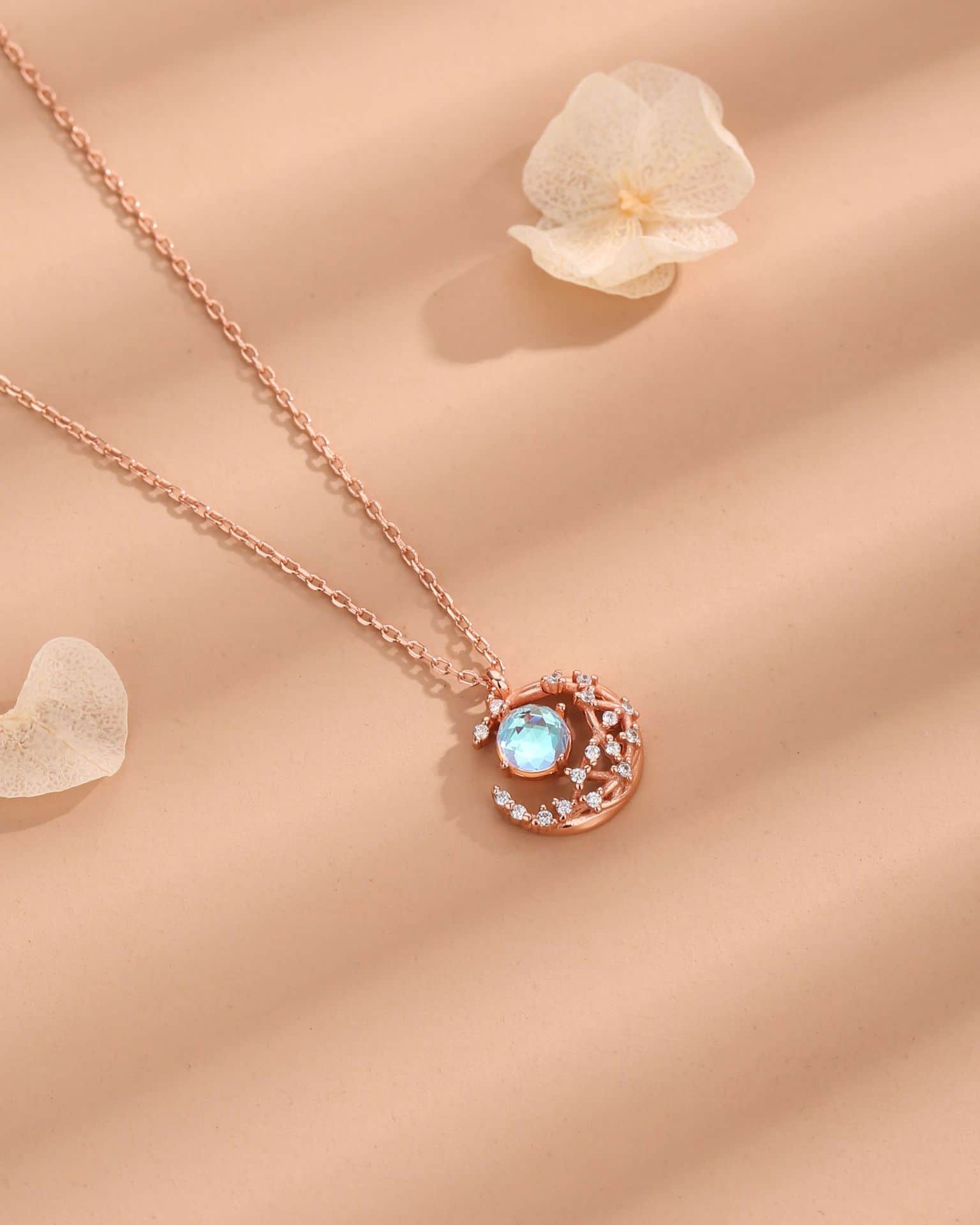 S925 Moonstone Crescent Necklace – Simple starry sky pendant, exquisite sterling silver jewelry, adjustable chain, hypoallergenic, a perfect gift for her. - Image 3