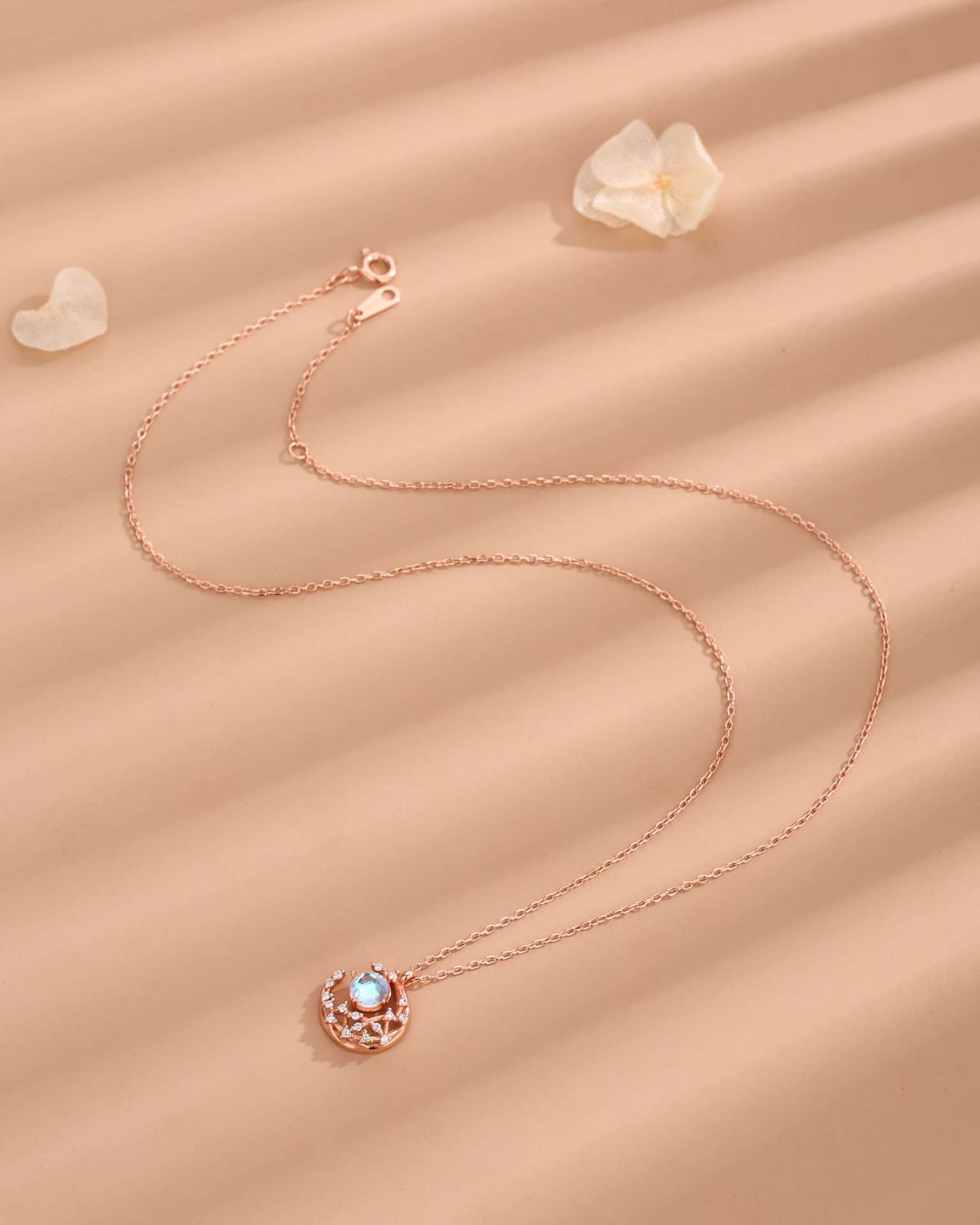 S925 Moonstone Crescent Necklace – Simple starry sky pendant, exquisite sterling silver jewelry, adjustable chain, hypoallergenic, a perfect gift for her. - Image 4