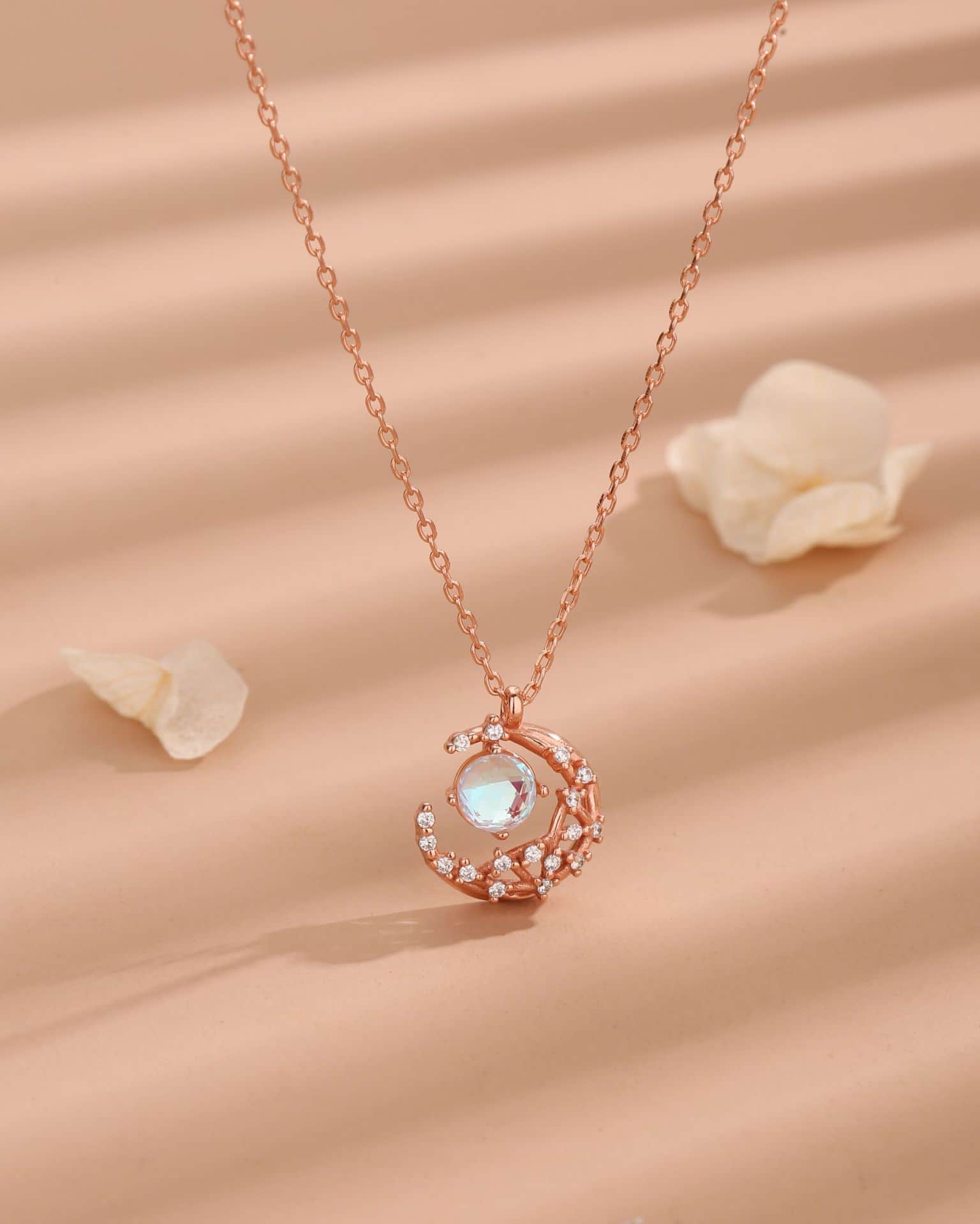 S925 Moonstone Crescent Necklace – Simple starry sky pendant, exquisite sterling silver jewelry, adjustable chain, hypoallergenic, a perfect gift for her. - Image 5