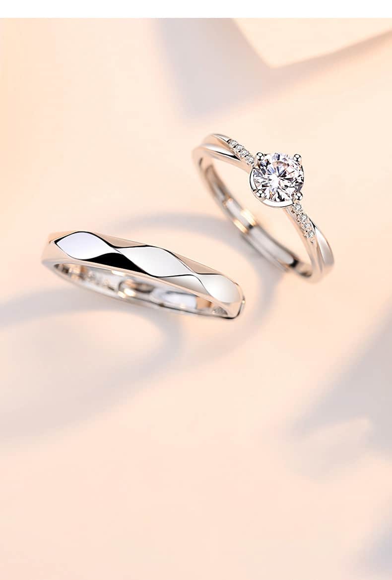 Eternal Love S925 Sterling Silver Couple Ring Set – Adjustable Opening White Gold Band, Simple Geometric Design, Perfect Anniversary and Valentine's Day Gift - Image 4