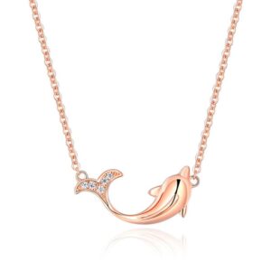 Personalized Dolphin 925 Sterling Silver Necklace - Simple Custom Pendant Jewelry, 18K Rose Gold Plated, Designed for Women -