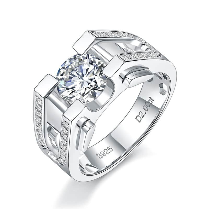 2-carat moissanite men's ring – D color, VVS1 clarity, set in 925 sterling silver, a diamond alternative, a luxurious gift for him.