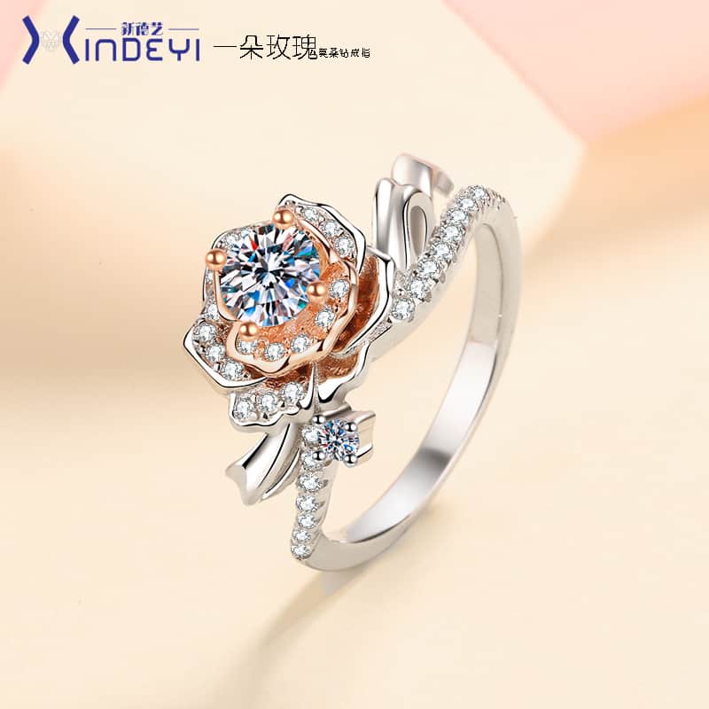 S925 Daisy Moissanite Ring, Women's - 0.5-carat D-color gemstone, vintage floral design, sterling silver/rose gold, nature-inspired engagement and commitment jewelry - Image 5