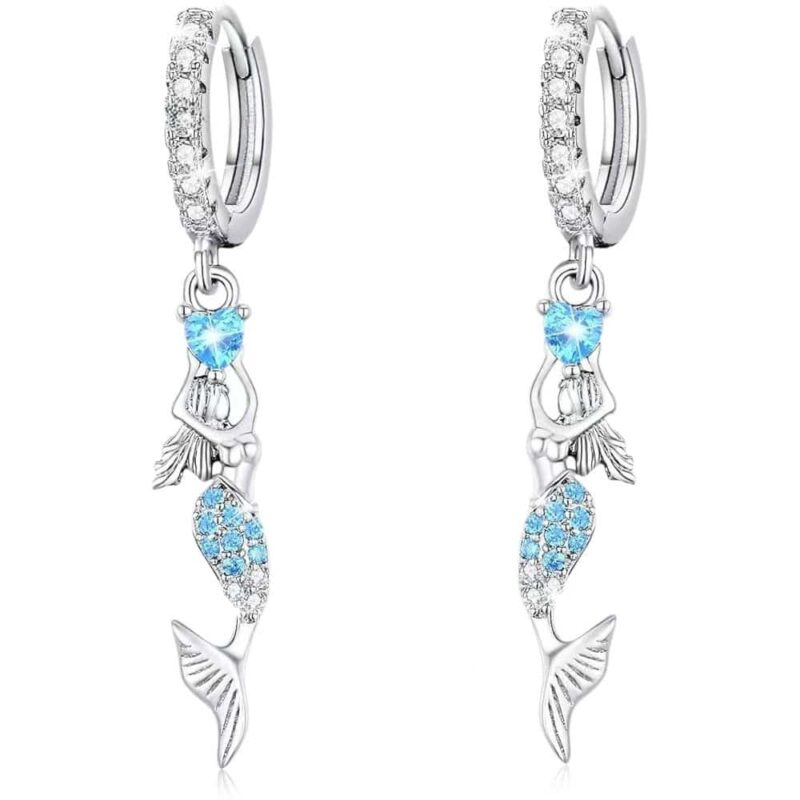 S925 Sterling Silver Mermaid Earrings, Women's Style – Hypoallergenic Fairy Tale Jewelry, Fade-resistant Delicate Ocean-themed Ear Posts, Unique and Fun Birthday Gift
