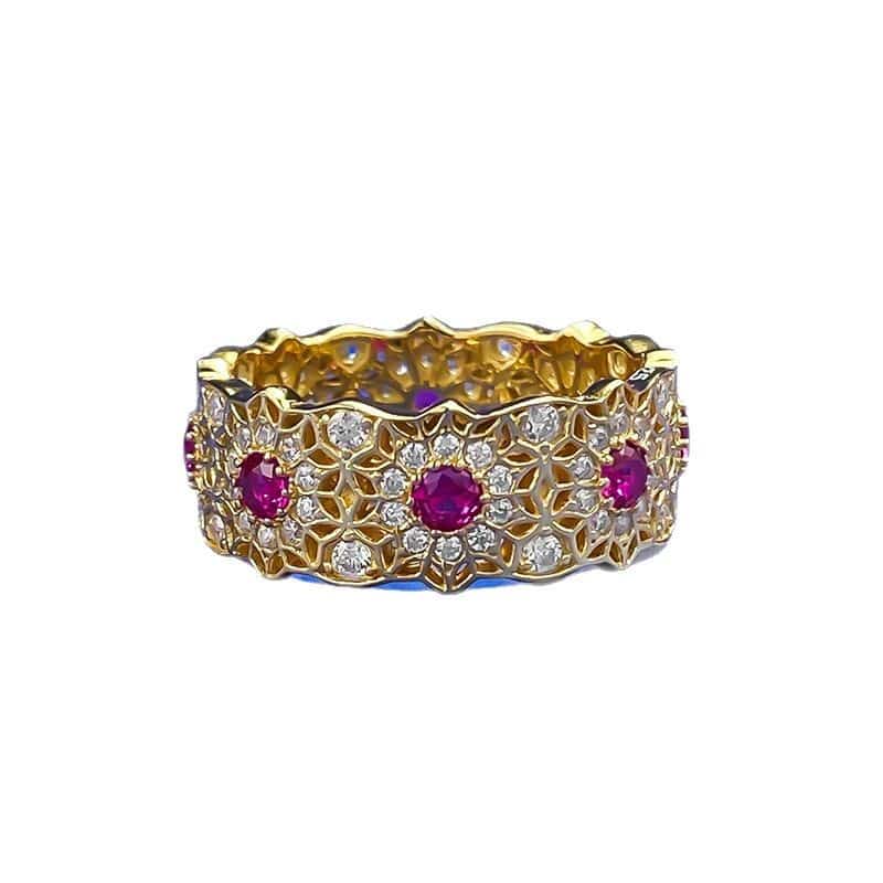 geometric diamond ring - red lab diamond 18k gold 925