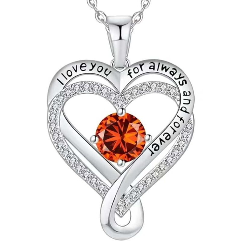 Personalized Heart-Shaped Sterling Silver Birthstone Necklace for Women - 1ct Moissanite