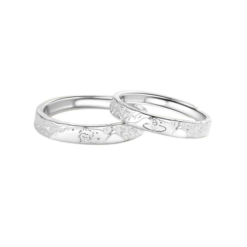 Sterling Silver Couple Rings – Adjustable Rose Pattern Couple Rings