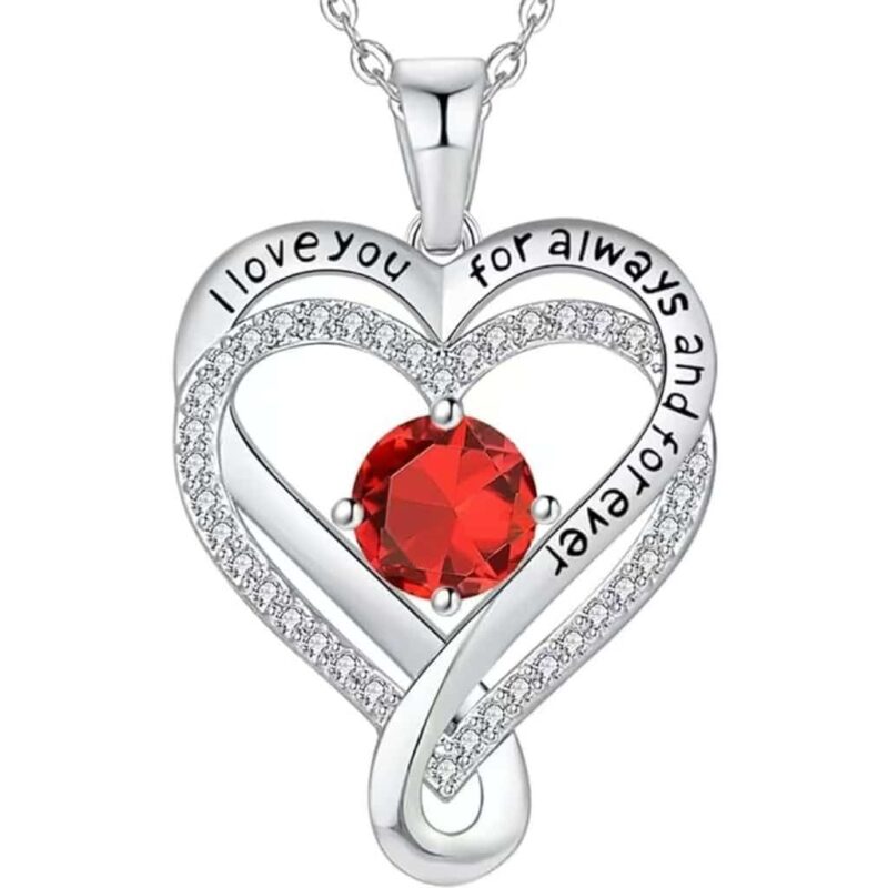 1-carat heart-shaped moissanite necklace – 925 sterling silver birthstone pendant | Adjustable delicate O-ring chain | Sparkling eight-heart, eight-arrow women's jewelry