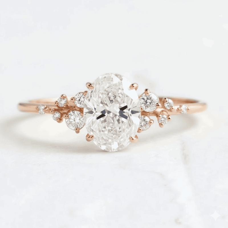 925 Sterling Silver Constellation Ring | Oval Cut Cubic Zirconia Geometric Band for Women | 18k Gold Plated