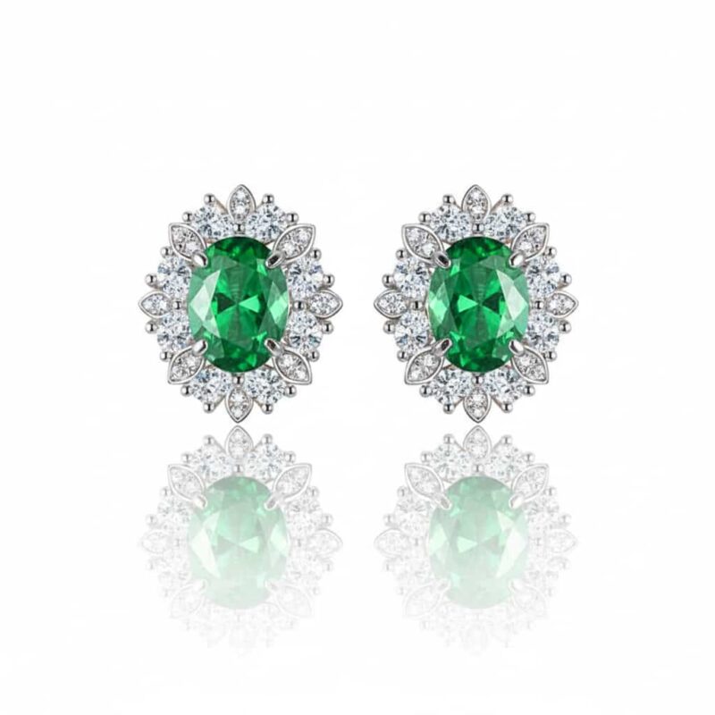 925 Sterling Silver Oval Stud Earrings for Women | 3CT Solitaire Zirconia in Ruby, Emerald & Sapphire Blue | Hypoallergenic J