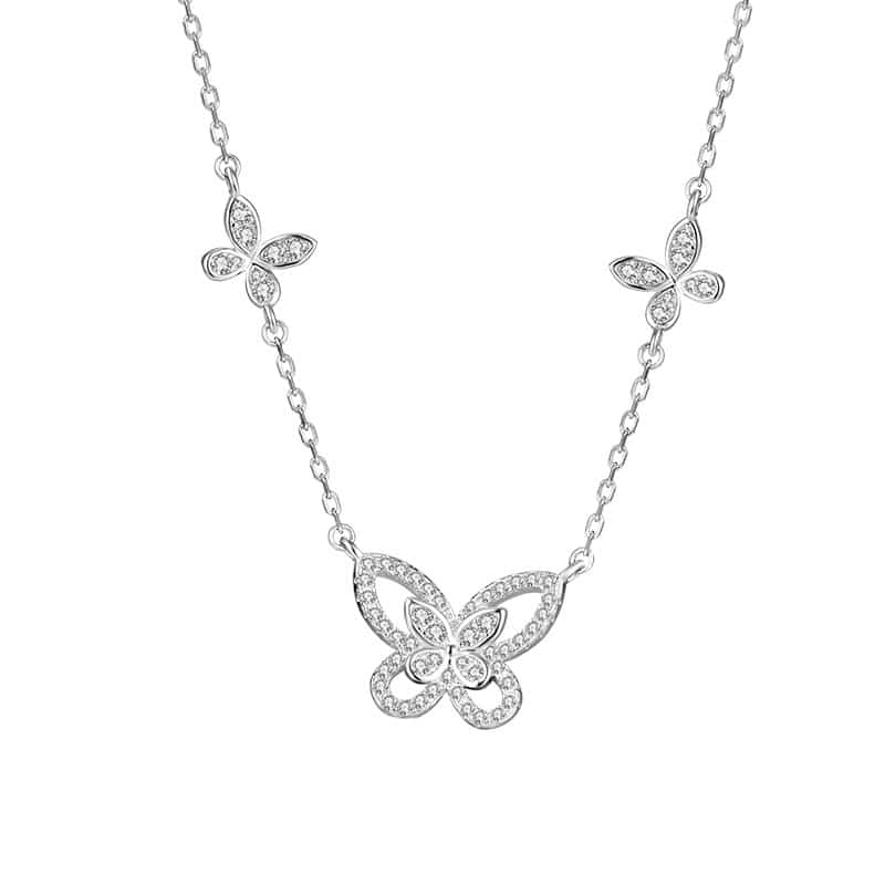 925 Sterling Silver Butterfly Necklace, Women's Style, with an exquisite white gold-plated butterfly pendant, a simple and elegant everyday jewelry gift.