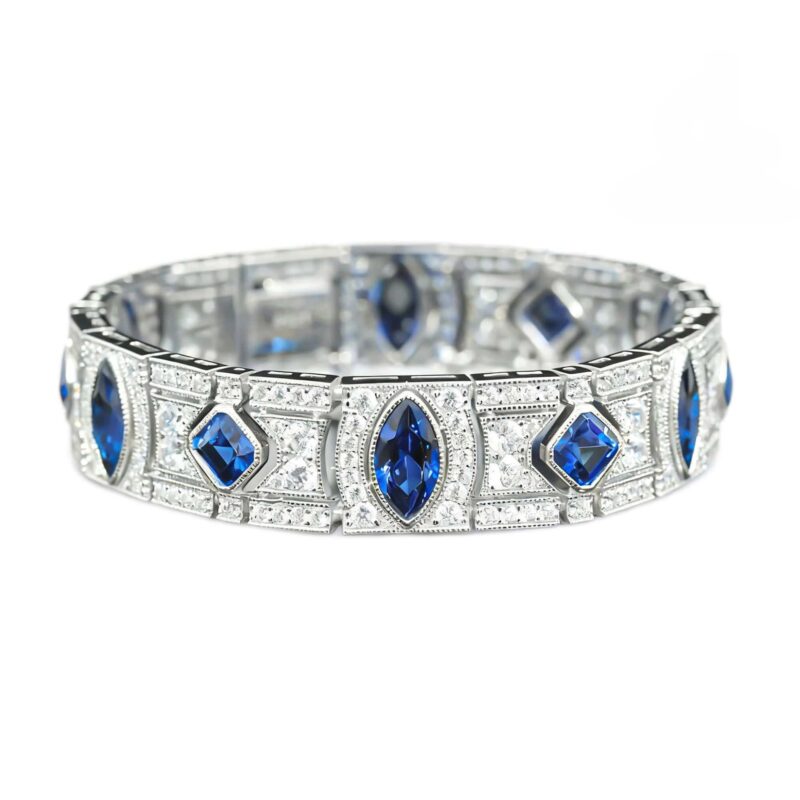Peacock Blue Spinel Geometric Bracelet - 925 Sterling Silver Plated with Gold, Women's Jewelry
