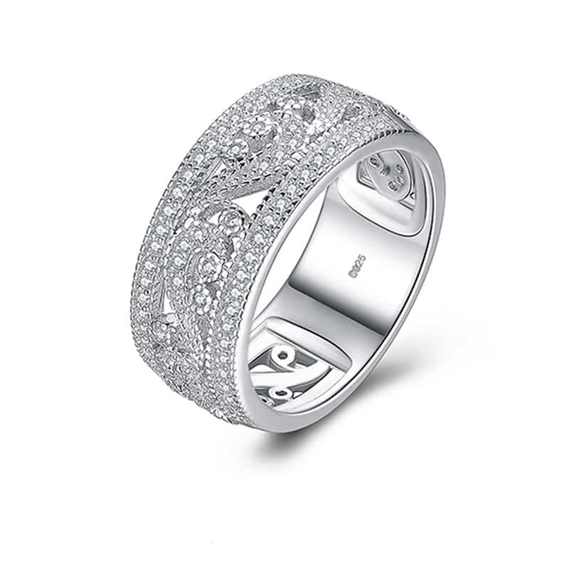 S925 Sterling Silver Wave Ring with Micro-Set Diamonds | Minimalist Stackable Band for Men & Women