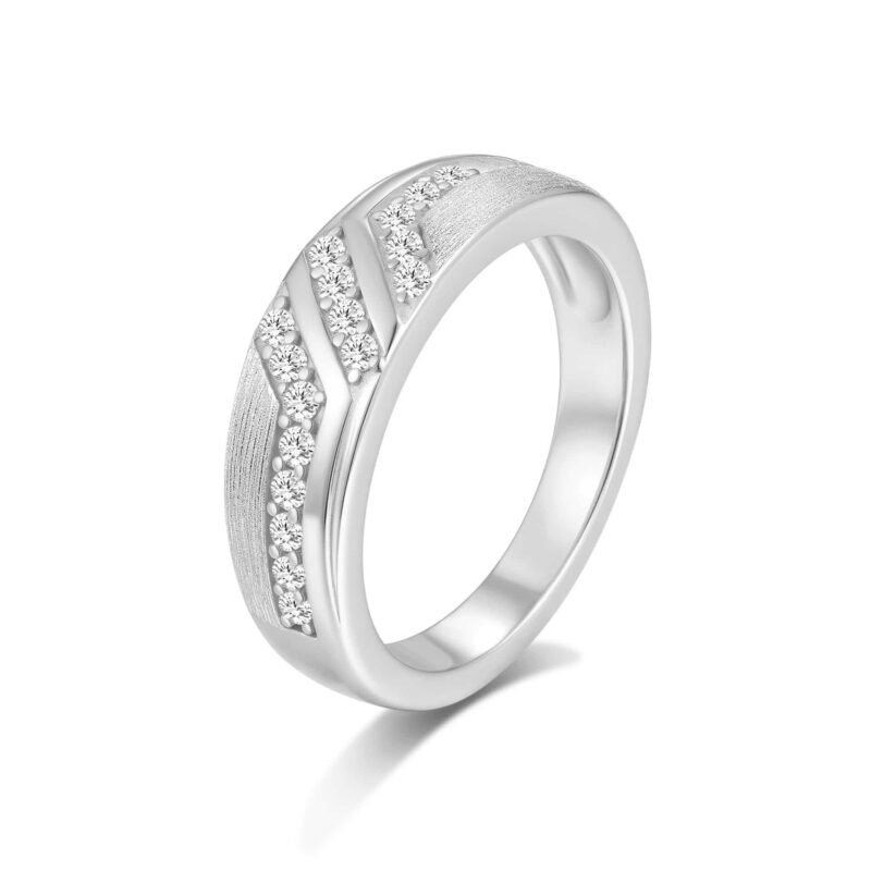 Brushed Geometric Moissanite Ring in 925 Sterling Silver – Minimalist Modern Band