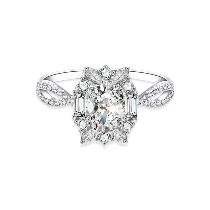 Carat Oval Moissanite Ring in 925 Sterling Silver Petal Setting