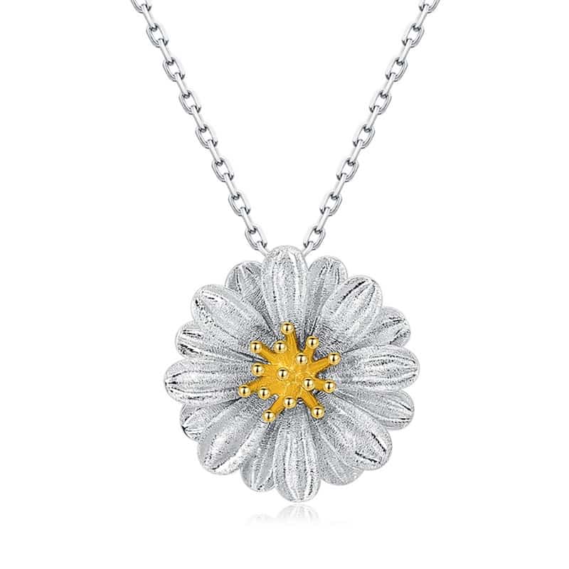 Delicate daisy pendant necklace for women - 925 sterling silver, 15mm simple floral design - 10K gold-plated hypoallergenic flower pendant box, a perfect gift choice.