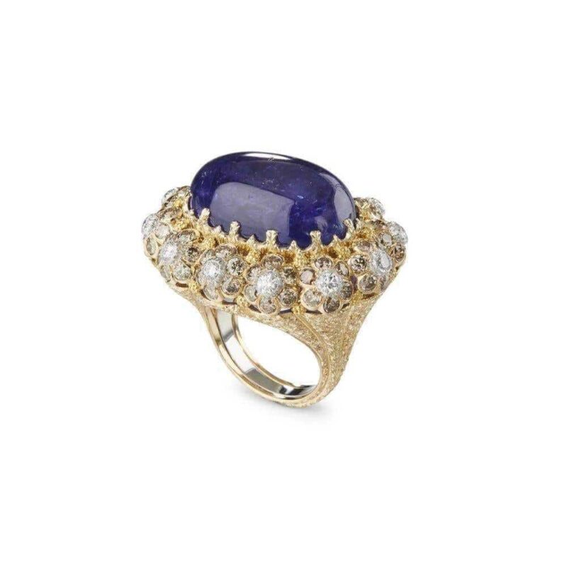 925 Sterling Silver Royal Blue Geometric Cocktail Ring – Featuring a 7.8-carat oval-cut center stone adorned with high-carbon diamonds, a statement piece of women's luxury jewelry.