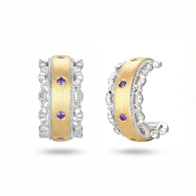 Sterling Silver Geometric Earrings - Hand-brushed 18K gold-plated earrings, set with diamonds, lightweight, hypoallergenic, minimalist women's jewelry.