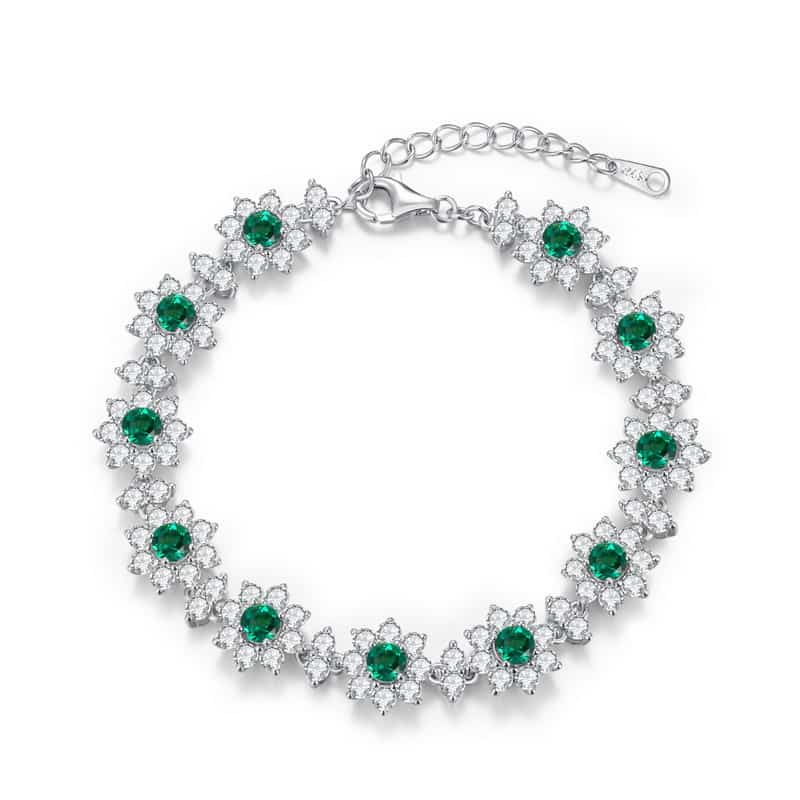 Geometric Pattern 925 Sterling Silver Gemstone Bracelet for Women | Cultured Emeralds, Rubies, and Sapphires | Simple and Exquisite Jewelry Gift