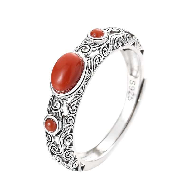 925 Sterling Silver Adjustable Ring with Natural Agate and Turquoise