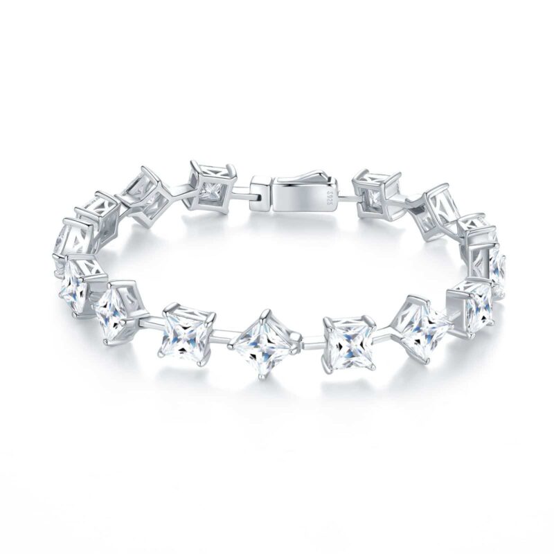 15-Carat Square Moissanite Tennis Bracelet, designed for women - VVS1 clarity, D color, with brilliant fire similar to lab-grown diamonds - Made of 925 sterling silver, adjustable, a luxurious jewelry gift (GRA certified)
