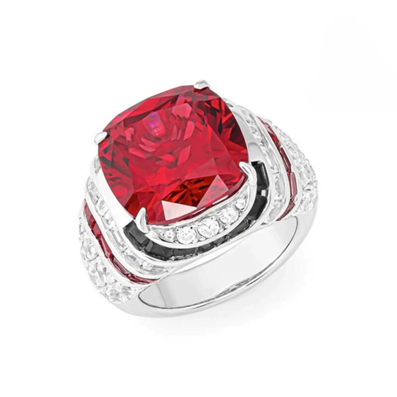 14-carat octagonal lab-grown ruby ​​ring, 18K gold-plated 925 sterling silver - a bold geometric design with a cushion-cut cocktail jewelry piece, a perfect choice for ladies