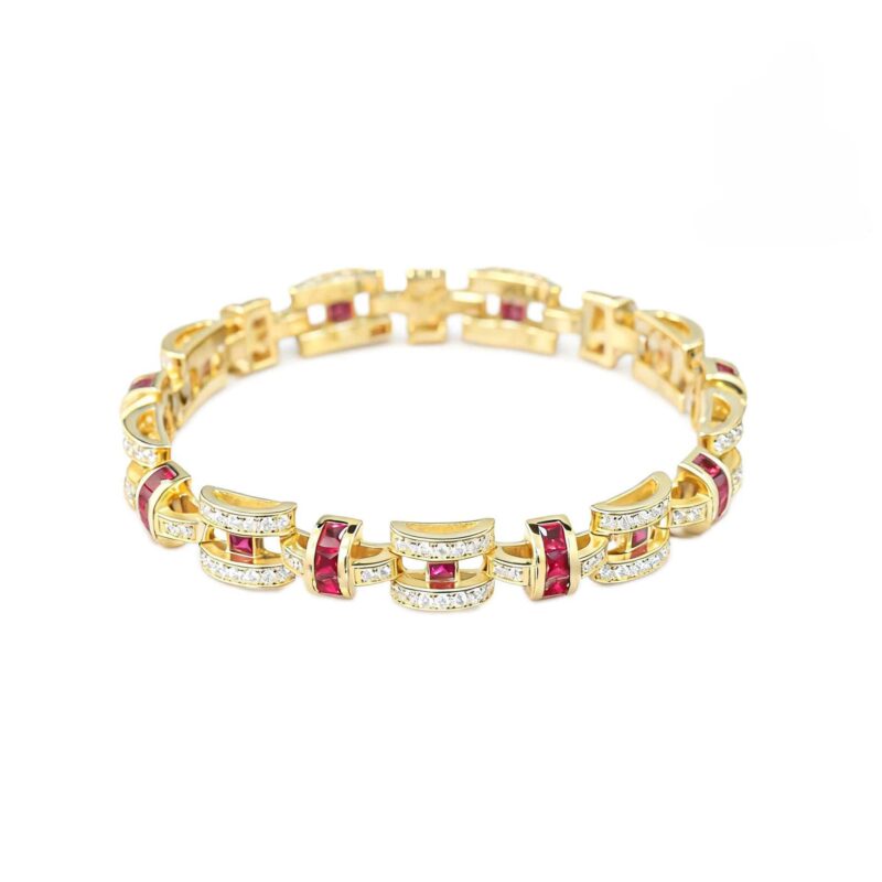 Mirametal Luminous Geometric Bracelet - 925 Sterling Silver & Lab-Grown Ruby, Modern Minimalist Jewelry for Women