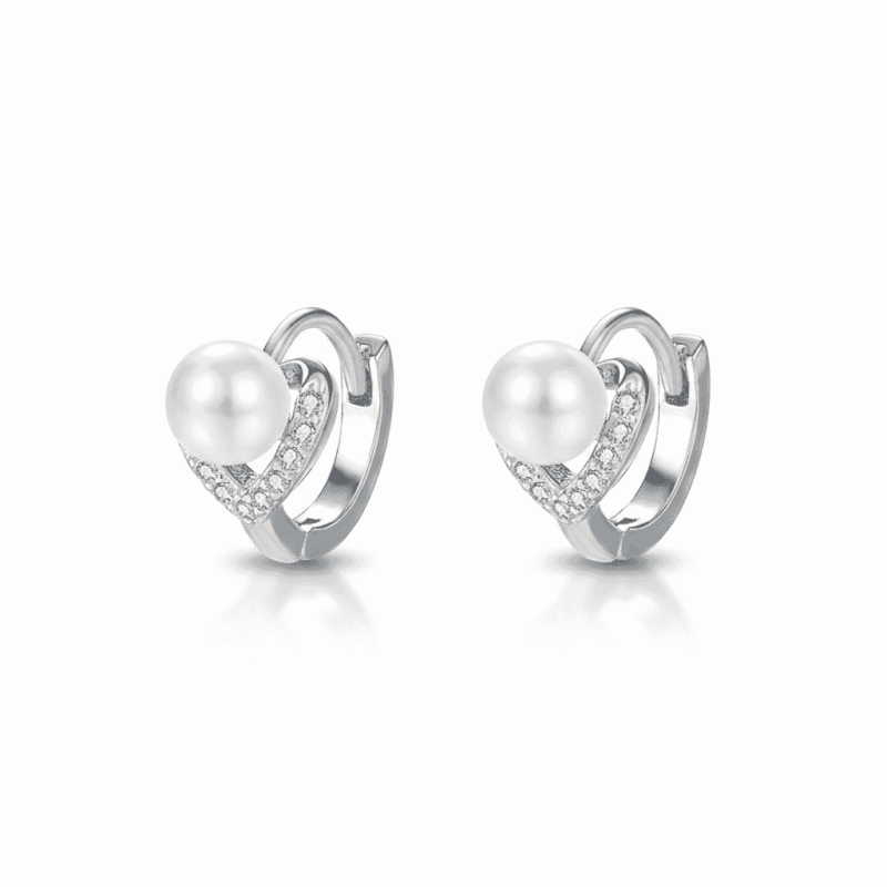 925 Silver Heart Pearl Earrings