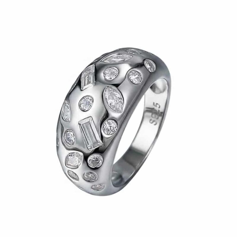 Mirametal 925 Sterling Silver Full Diamond Ring | Handcrafted Geometric Irregular U-Shaped Unisex Jewelry | Modern Luxury Personalized Statement Ring | Unique Artisan Gift