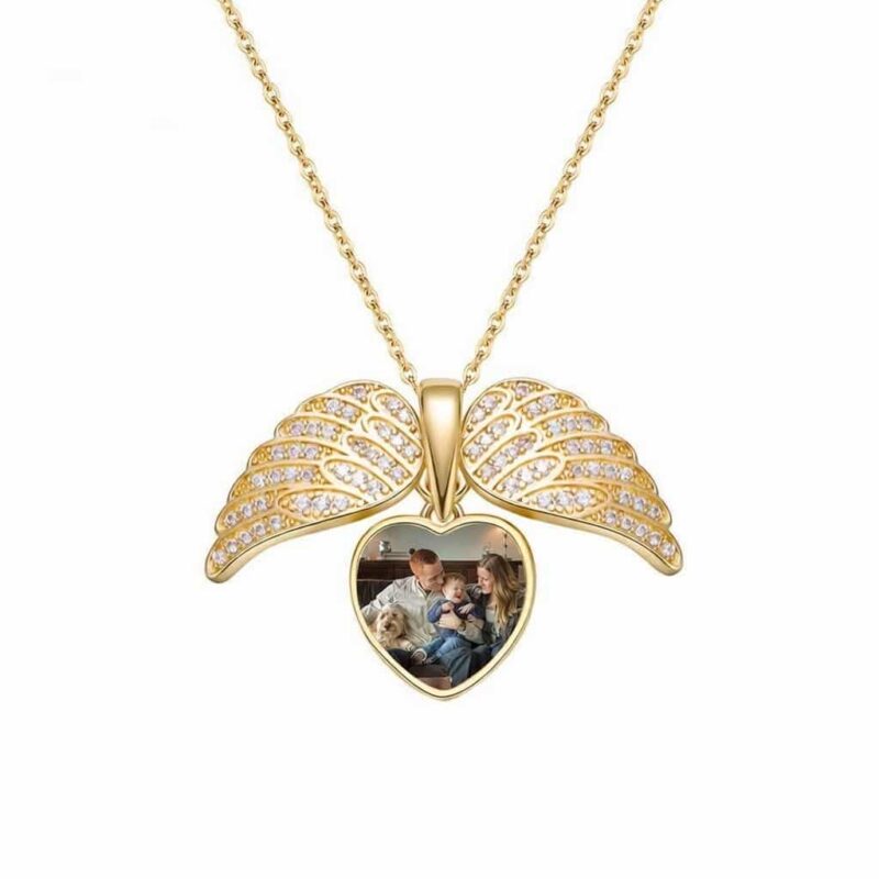 925 Sterling Silver Photo Locket Wing Pendant Necklace