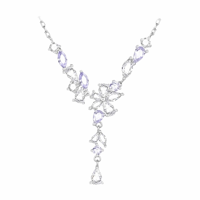 S925 Sterling Silver Wisteria Blossom Tassel Necklace with Purple Crystals