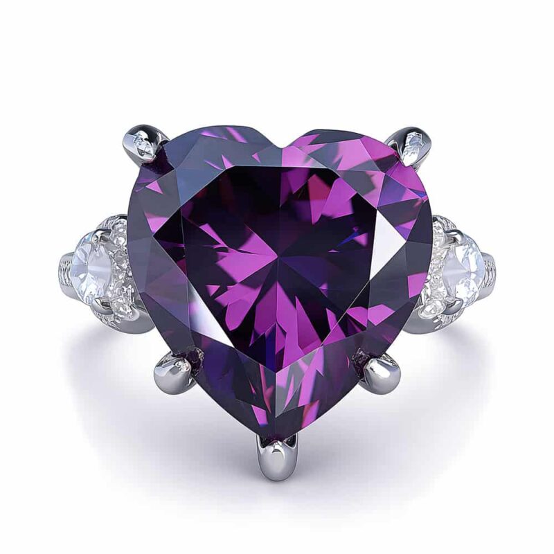 MIRAMETAL S925 Sterling Silver Heart-Shaped Ring, Women's - Twilight Mountain Purple High-Carbon Diamond, Stylish and Elegant, Hypoallergenic Jewelry - Limited Time Offer