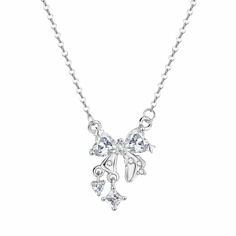 Dainty S999 Sterling Silver Bow Necklace