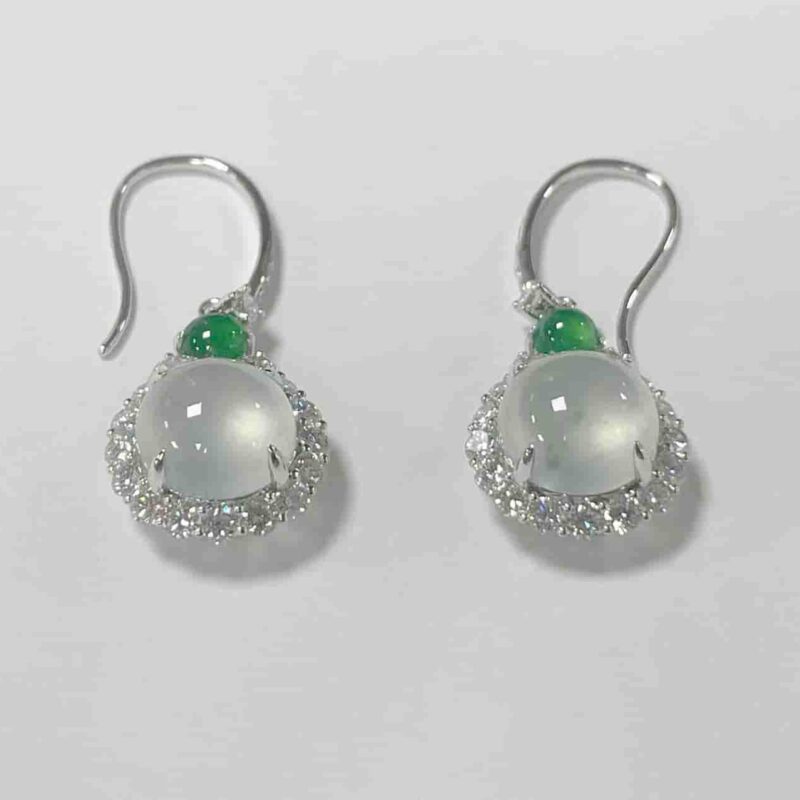 Minimalist Natural Jade Earrings in 925 Sterling Silver circular hoop design