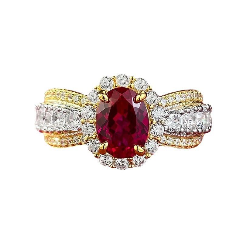 R853 Crown Ring with Red Diamond - S925 Sterling Silver Luxury