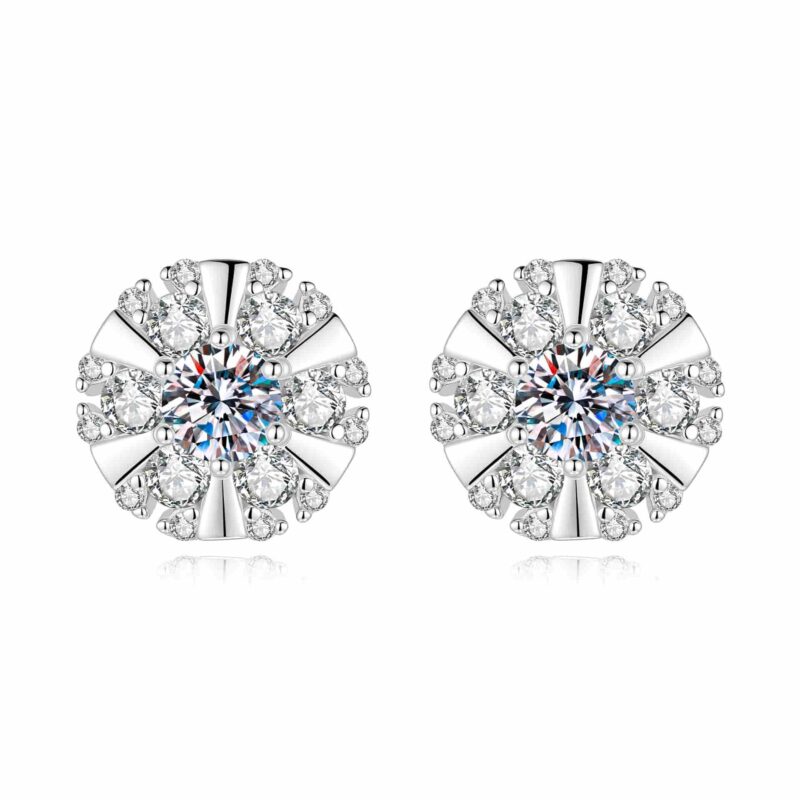 Stunning Sunflower Moissanite Earrings 925 Sterling Silver D-Color Studs